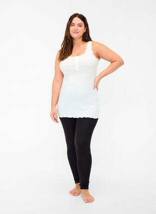 Ribbed tank top with lace and buttons, White Cream, Model image number 2