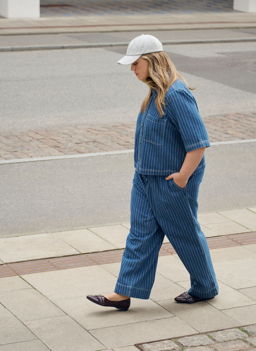 Wide-leg denim jeans with stripes, Blue, Image image number 0