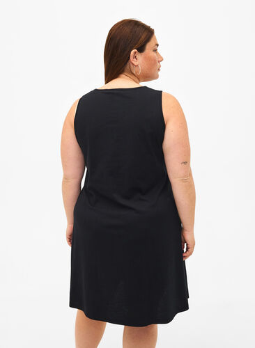 Sleeveless cotton dress with a-shape - Black - Sz. 40-64 - Zizzifashion Sleeveless cotton dress with a-shape - Black - Sz. 40-64 - Zizzifashion