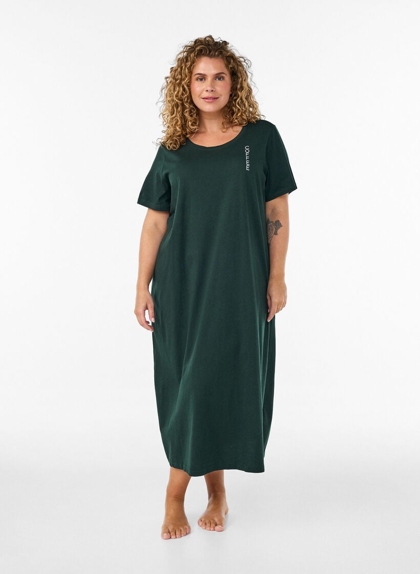 Midi nightgown in organic cotton, Green, Model image number 0