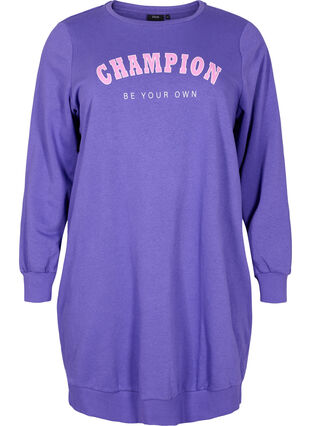 Sweat dress in cotton with a text print, Purple Corallites, Packshot image number 0