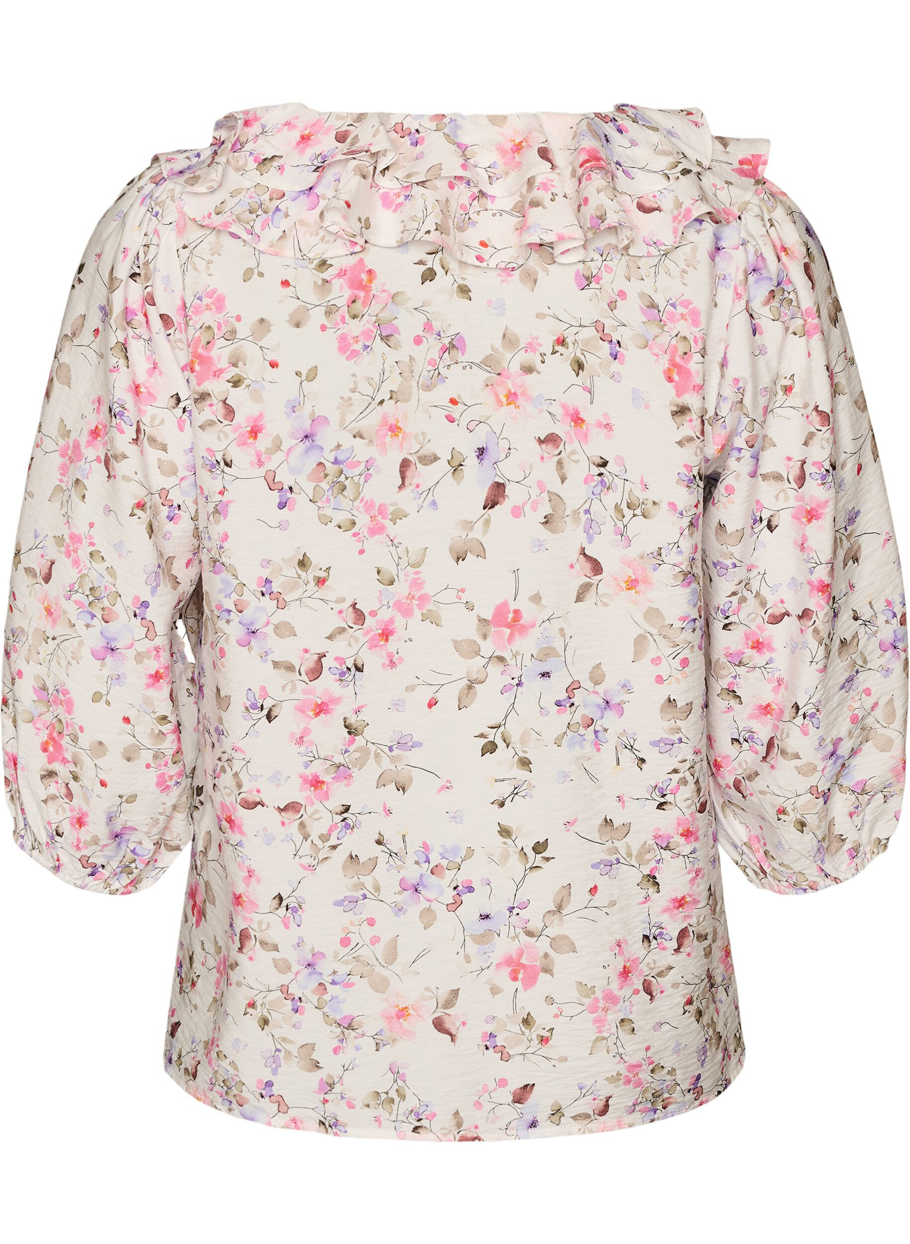 ZizzifashionViscose blouse with floral print and 3/4 sleeves, Vanilla, Packshot image number 1
