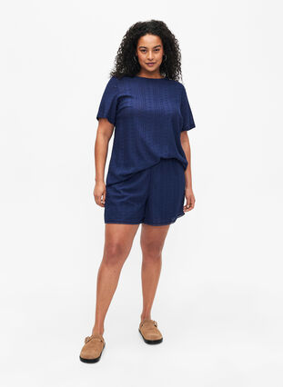 Short sleeve blouse with textured pattern, Medieval Blue, Model image number 2
