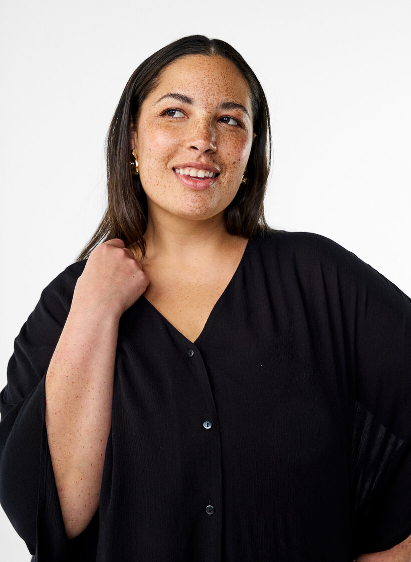 Kaftan beach dress with buttons, Black, Model image number 2