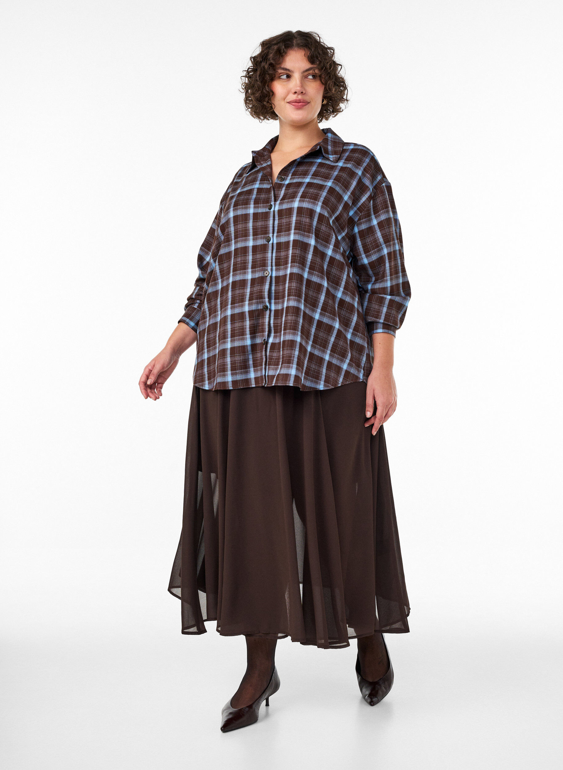 A-line midi skirt, Brown, Model
