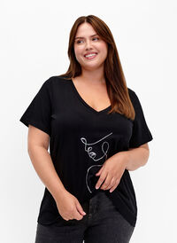 Cotton t-shirt with sequins, Black W. Face, Model