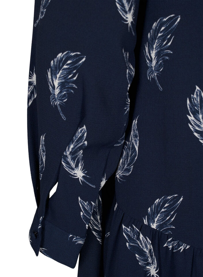Midi dress with long sleeves, Navy B. Feather AOP, Packshot image number 3