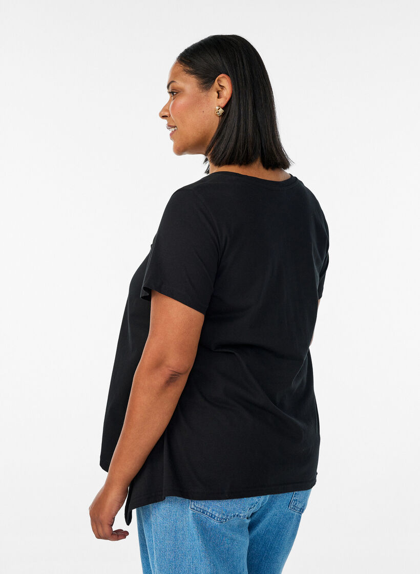 T-shirt with a round neck and A-line shape, Black, Model image number 2