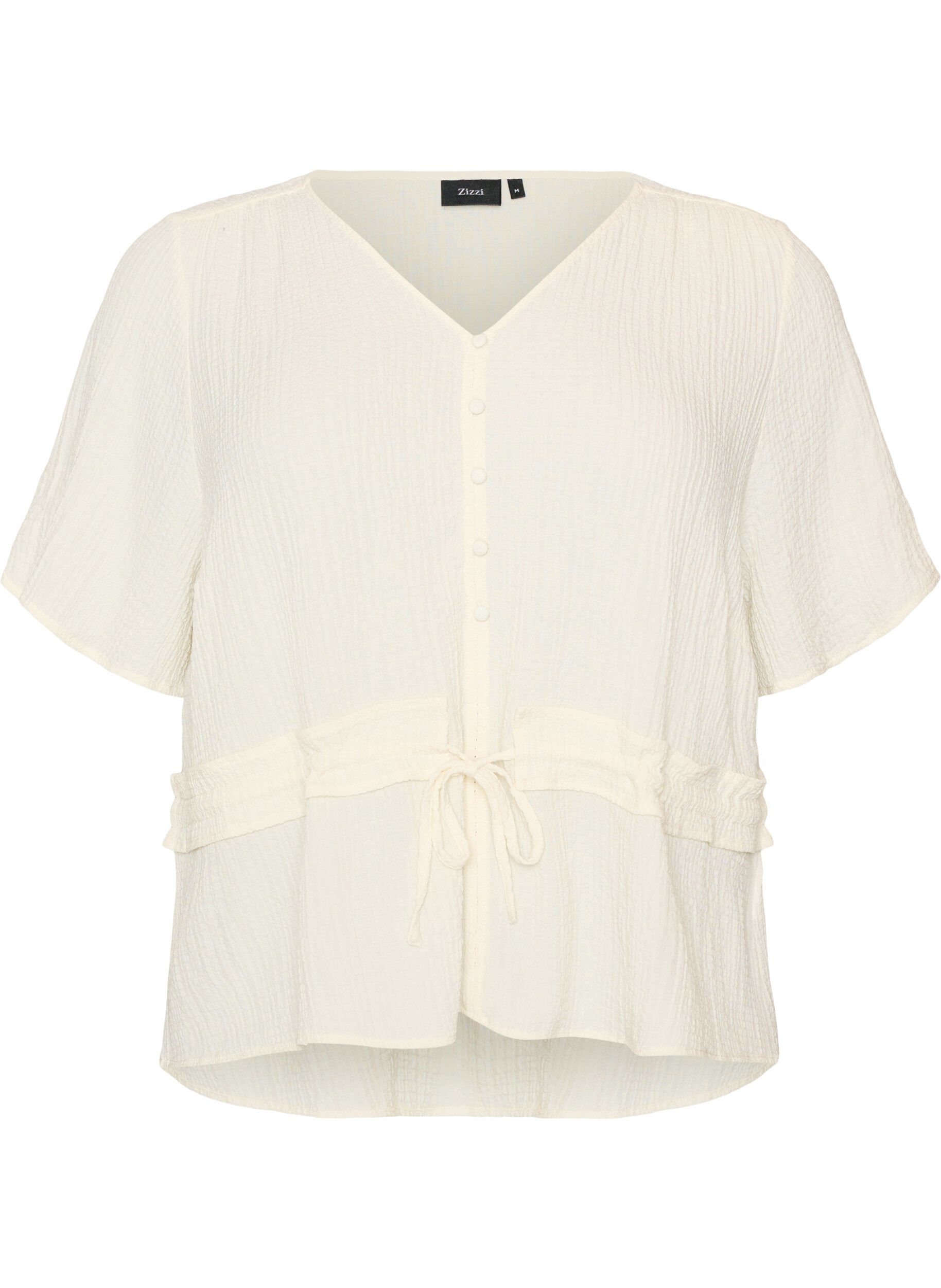 ZizzifashionBlouse with texture and a tie-waist, Vanilla, Packshot image number 0