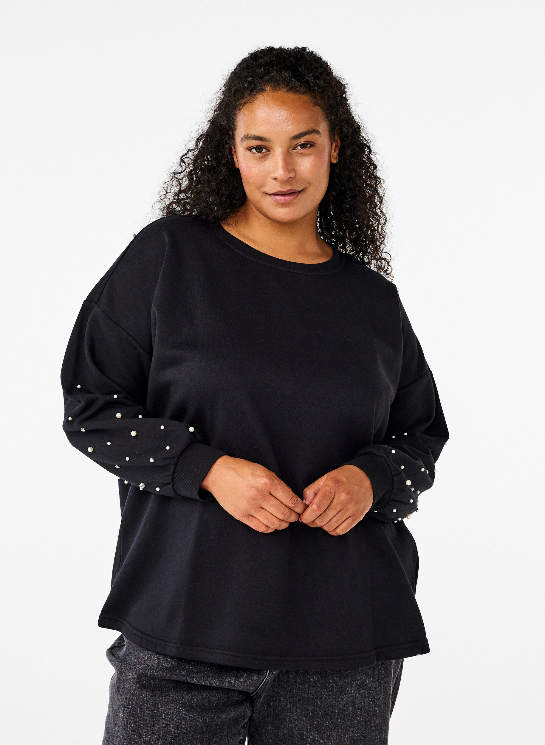 Zizzifashion Sweatshirt with beads, Black, Model image number 0
