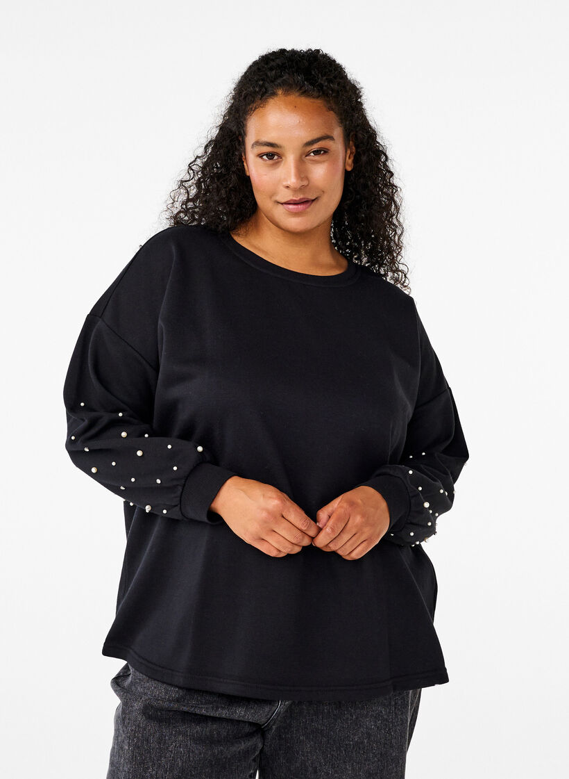 Sweatshirt with beads, Black, Model image number 0