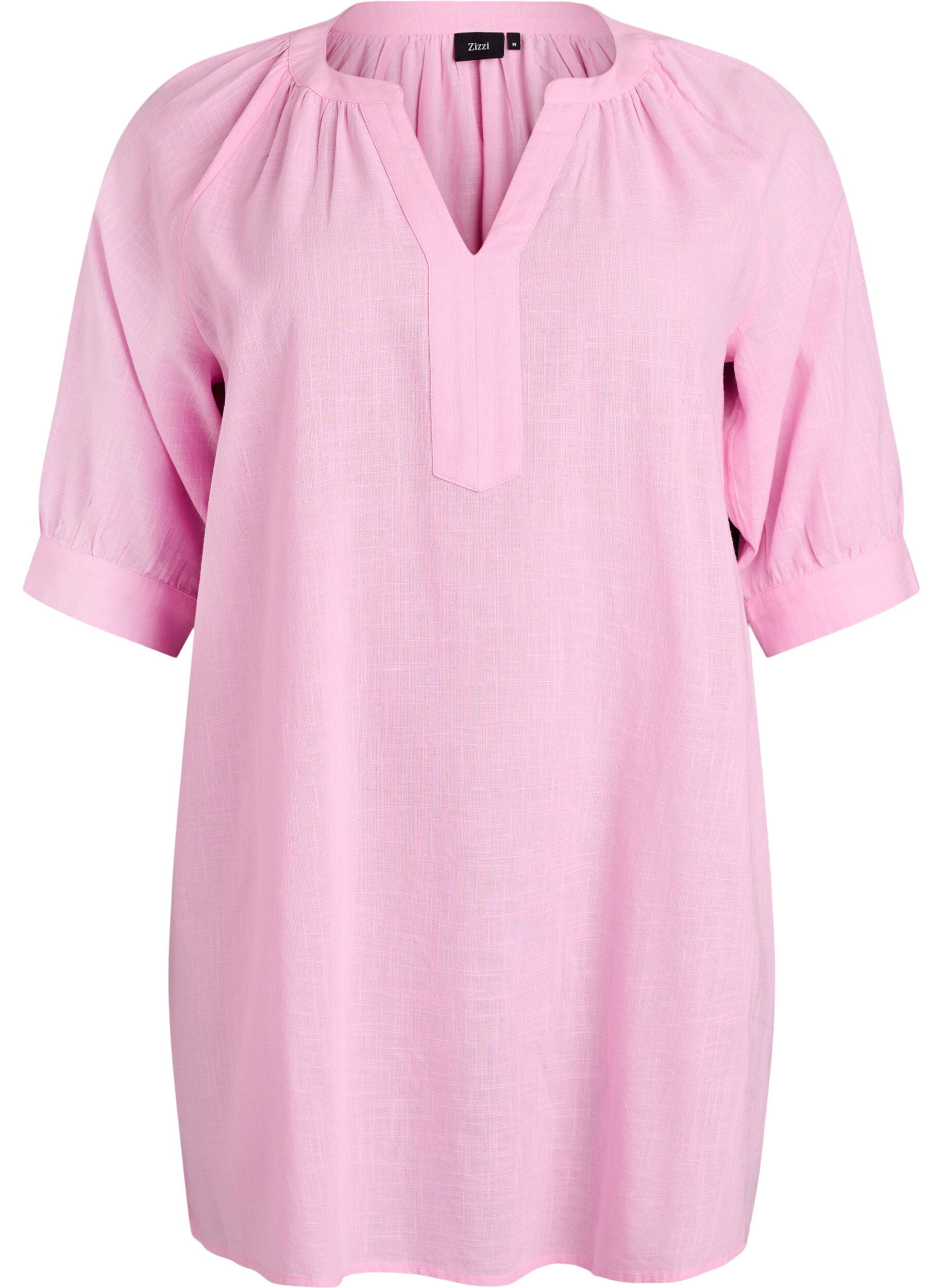 ZizzifashionCotton tunic with a V-neck, Pink, Packshot image number 0