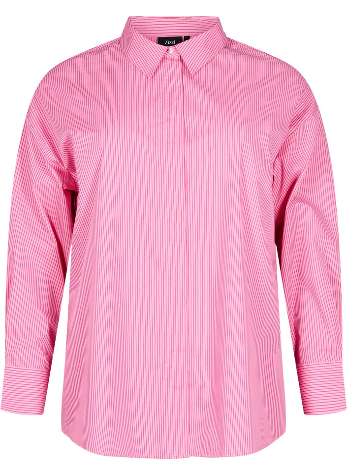 Loose long-sleeved shirt with stripes, Pink, Packshot image number 0