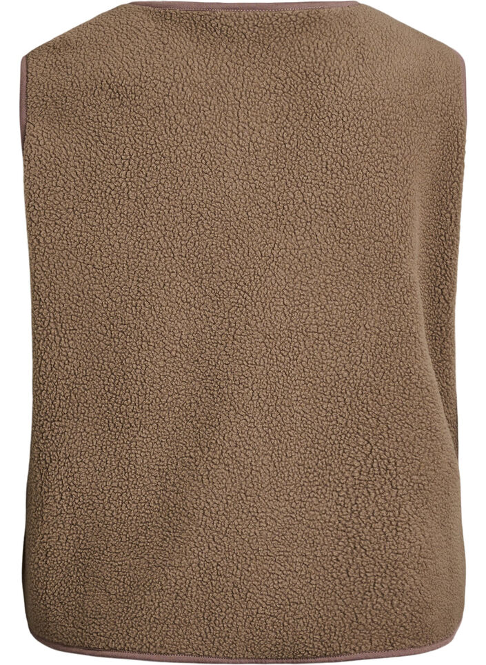 Teddy gilet with buttons and pockets, Brown, Packshot image number 1