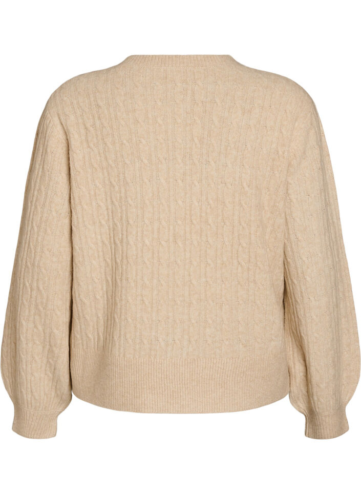 Cable knit cardigan with pearl buttons, Beige, Packshot image number 1