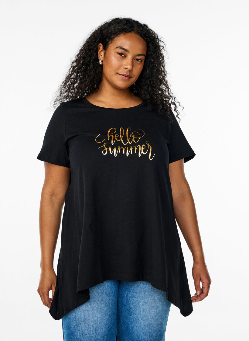 T-shirt with a round neck and A-line shape, Black, Model image number 0