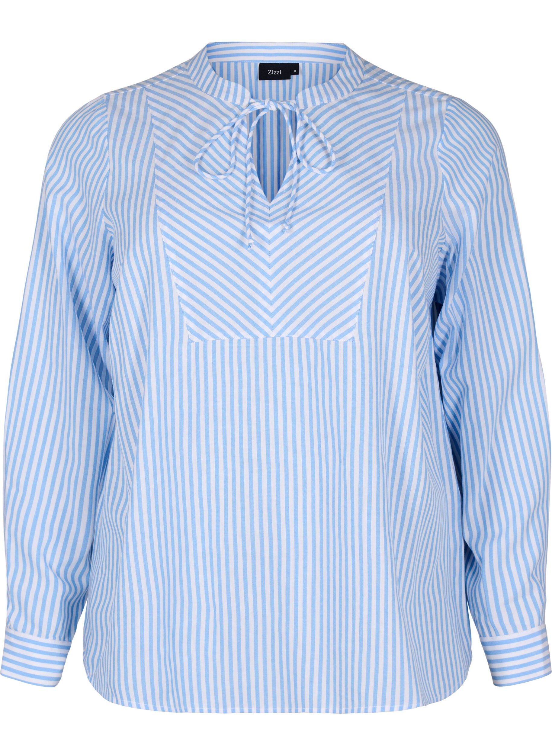 Zizzifashion Striped blouse with tie detail, Light Blue, Packshot image number 0