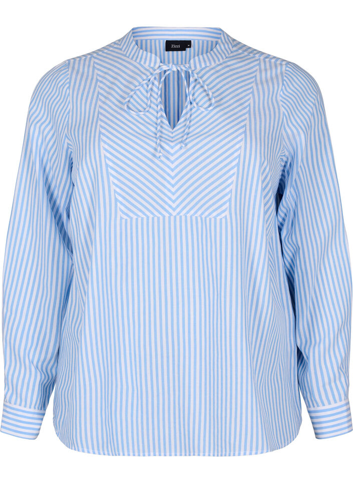 Striped blouse with tie detail, Light Blue, Packshot image number 0