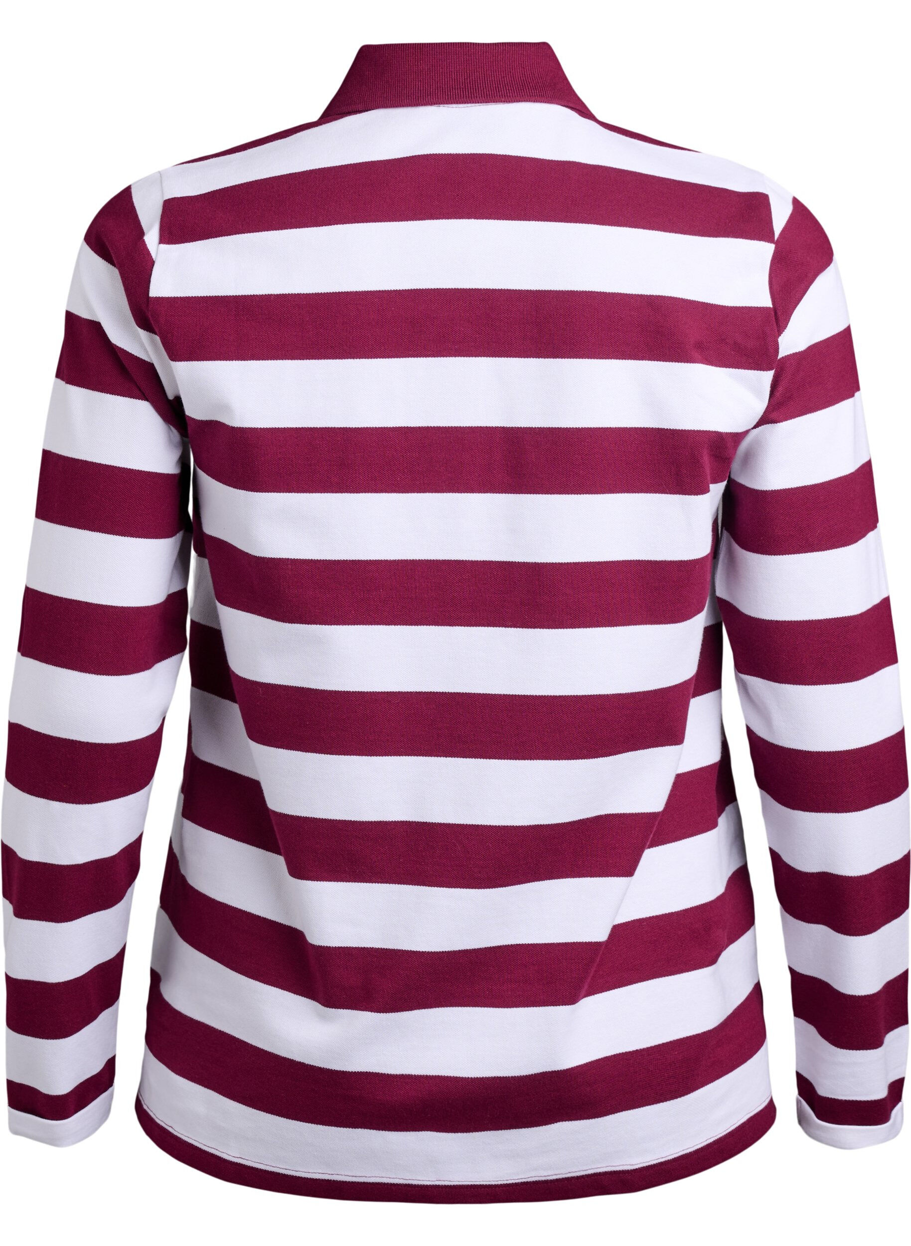 Zizzifashion Striped polo shirt with long sleeves, White, Packshot image number 1