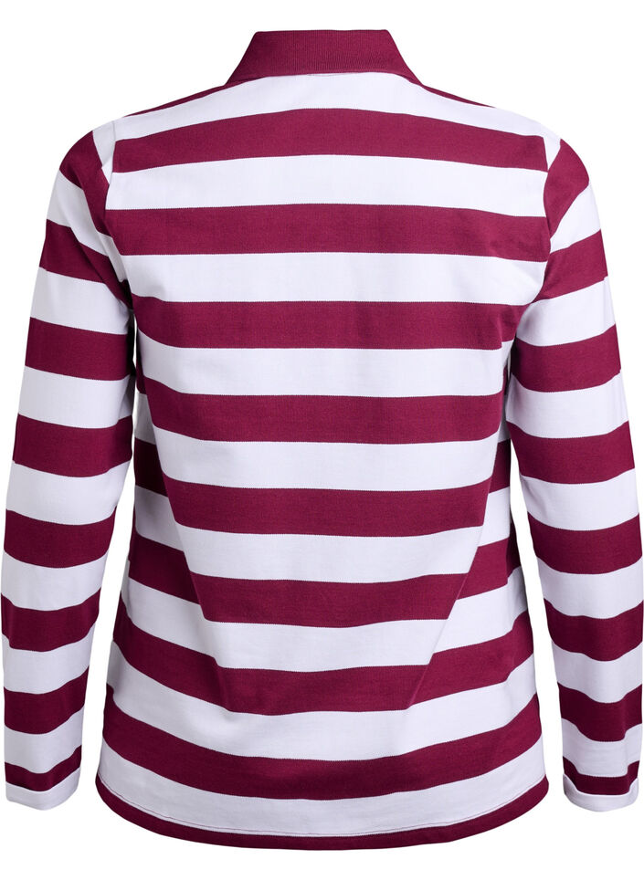 Striped polo shirt with long sleeves, White, Packshot image number 1