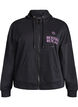 Hoodie with zipper and chest print, Black, Packshot image number 0