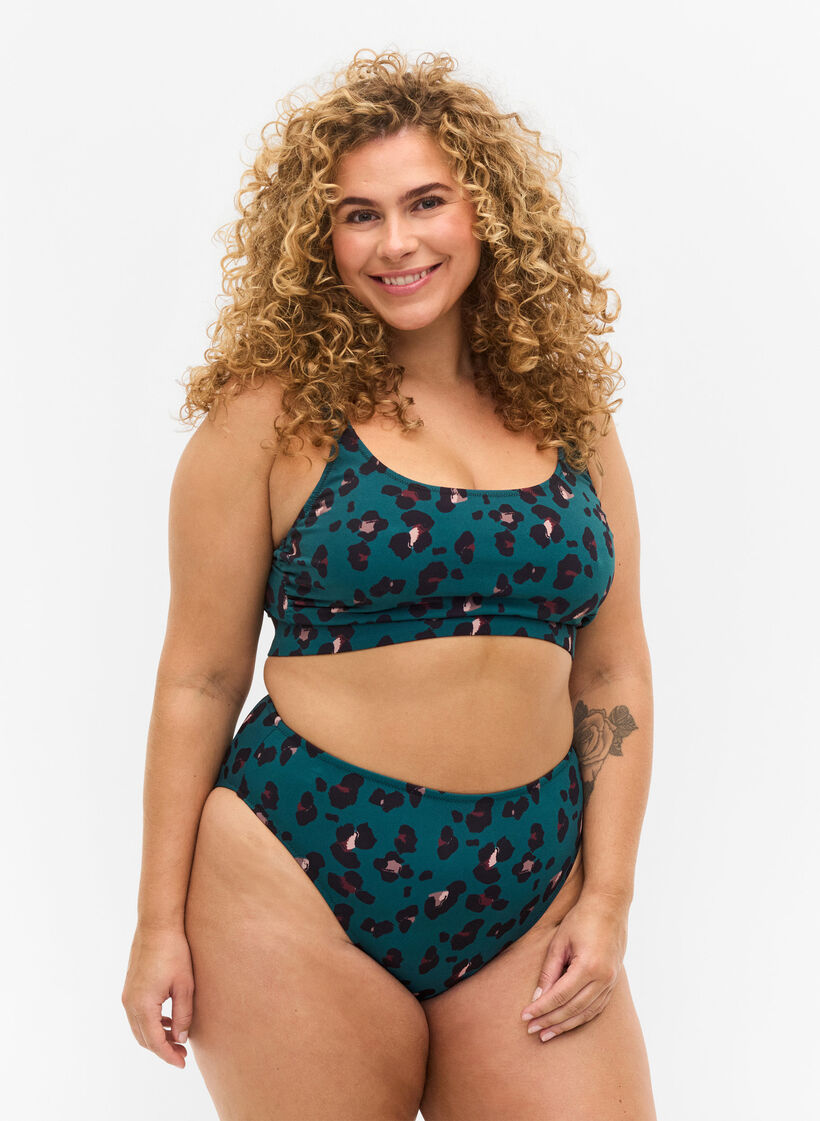 Bikini bottoms with a high waist, Teal Leopard, Model image number 0
