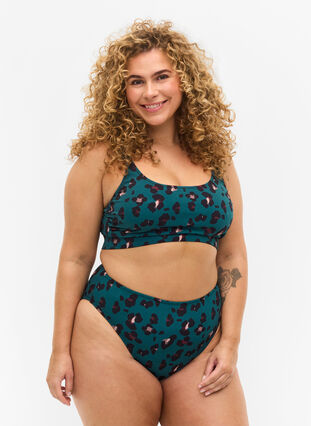 Bikini bottoms with a high waist, Teal Leopard, Model image number 0