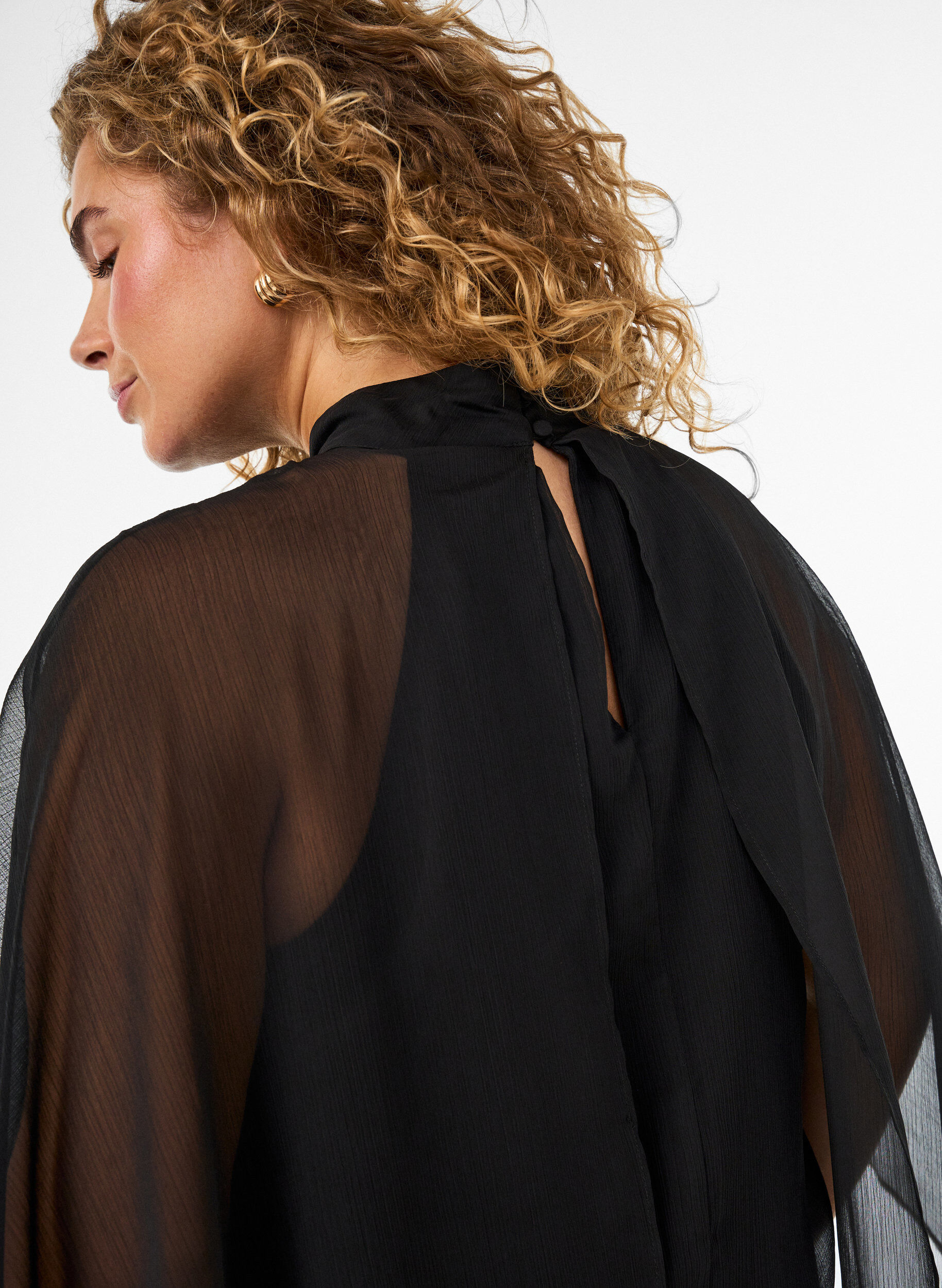 ZizzifashionKnee-length chiffon dress with sheer cape, Black, Model image number 4