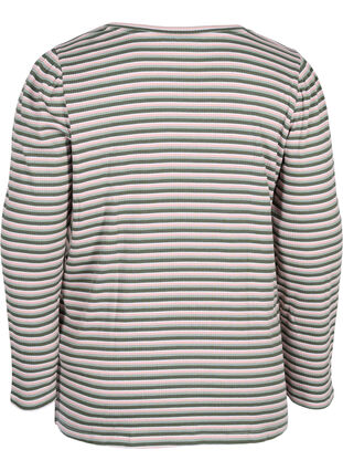 Striped long-sleeved blouse, Rosa/Green Stripe, Packshot image number 1