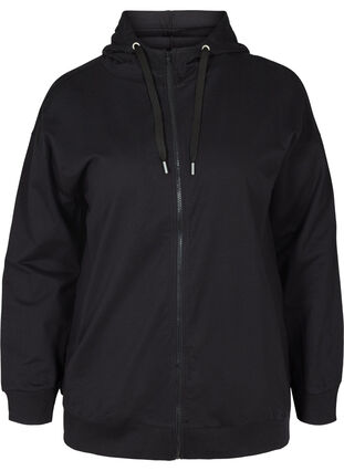 Sweater cardigan with a zip and hood, Black, Packshot image number 0