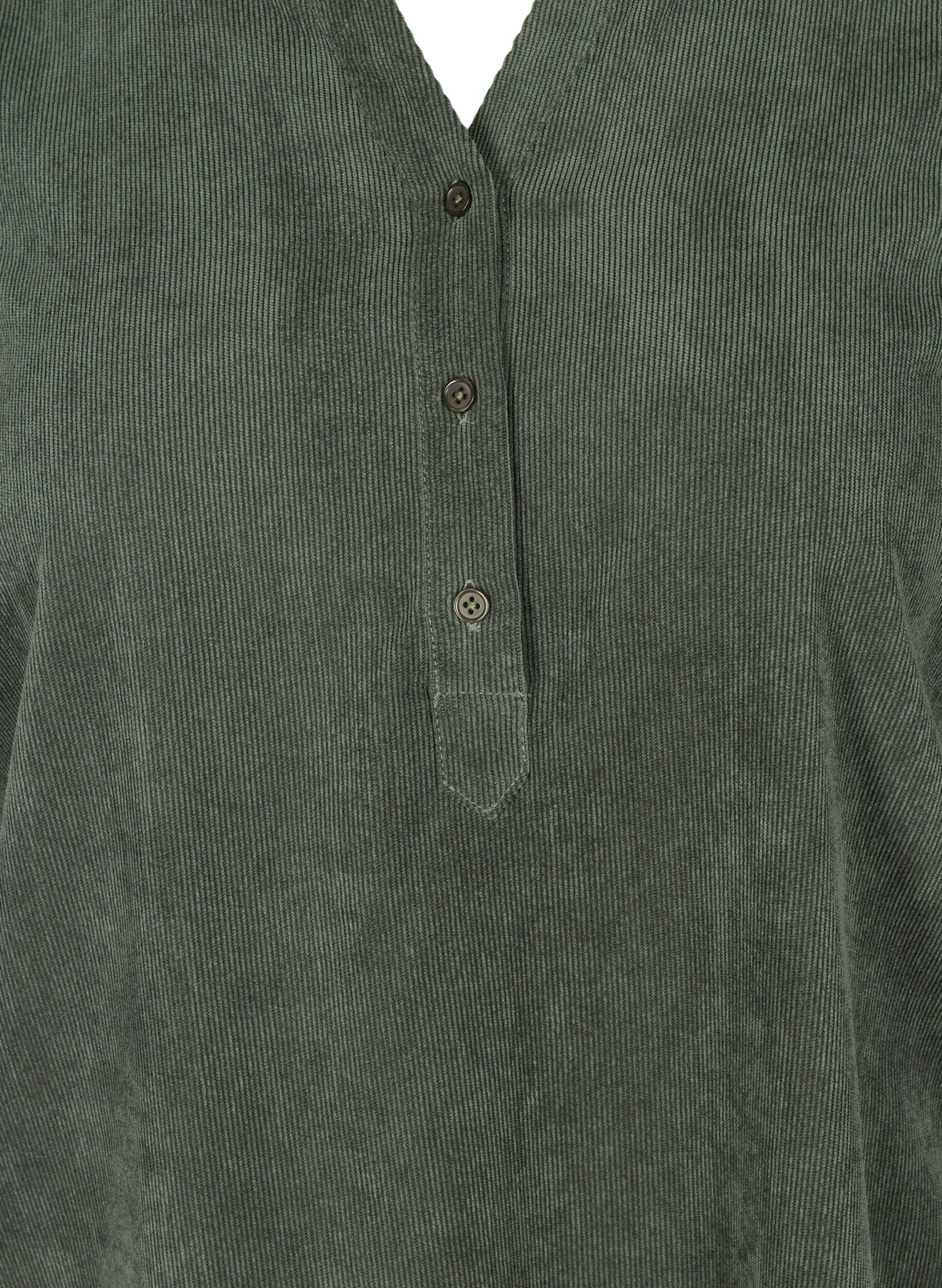 Zizzifashion Velvet dress with 3/4-length sleeves and buttons, Deep Forest, Packshot image number 2