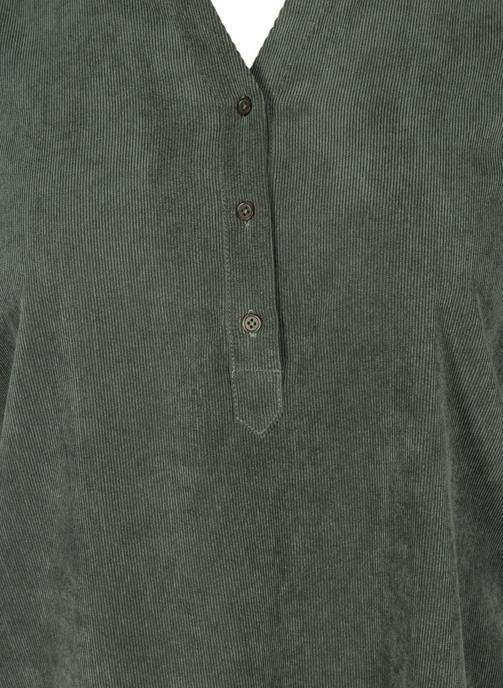 Velvet dress with 3/4-length sleeves and buttons, Deep Forest, Packshot image number 2