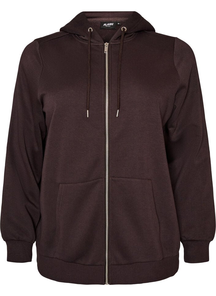 Hooded sweatshirt with a zip and pockets, Brown, Packshot image number 0