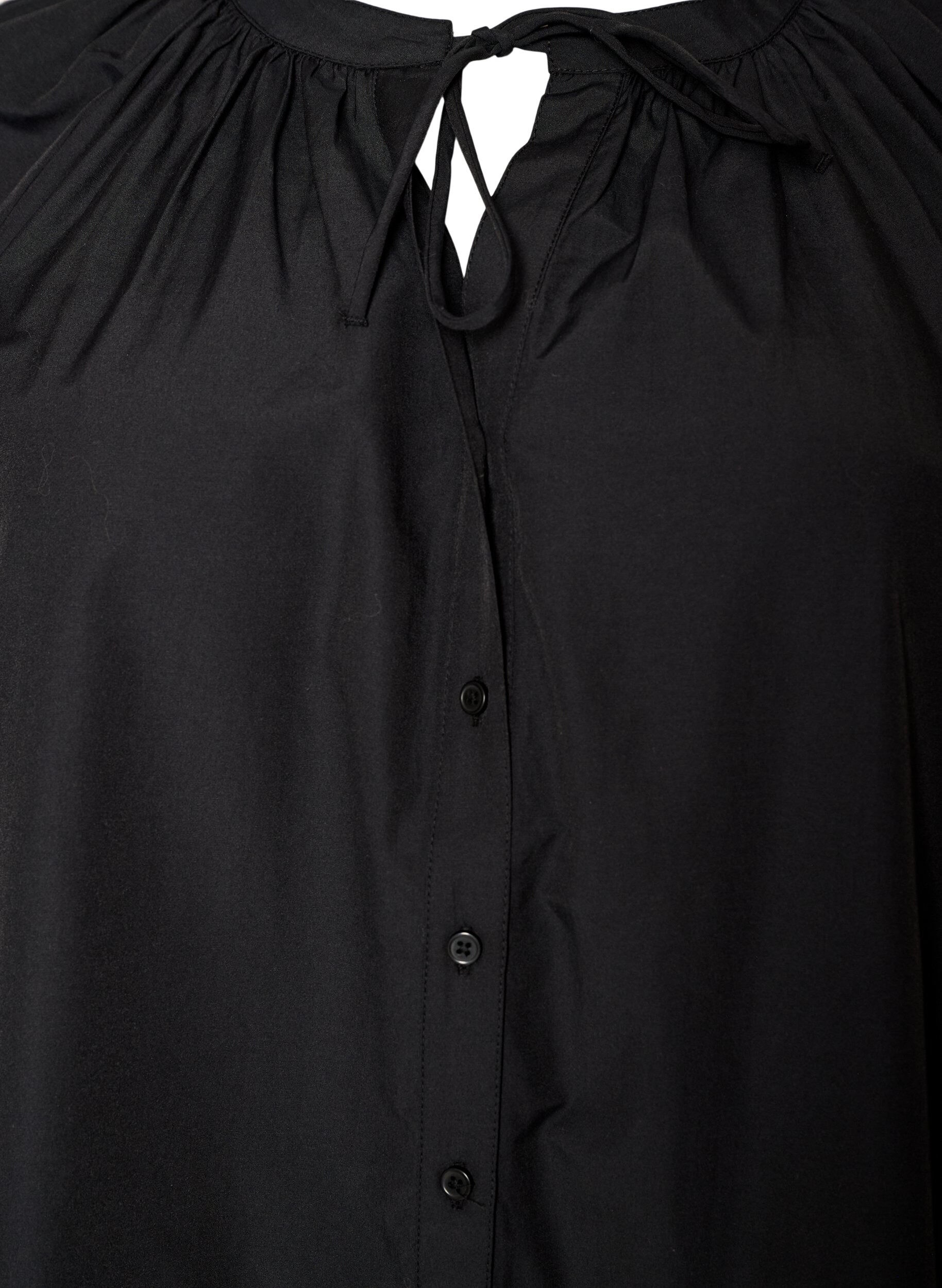 ZizzifashionShirt blouse with button fastening and tie-belt, Black, Packshot image number 2