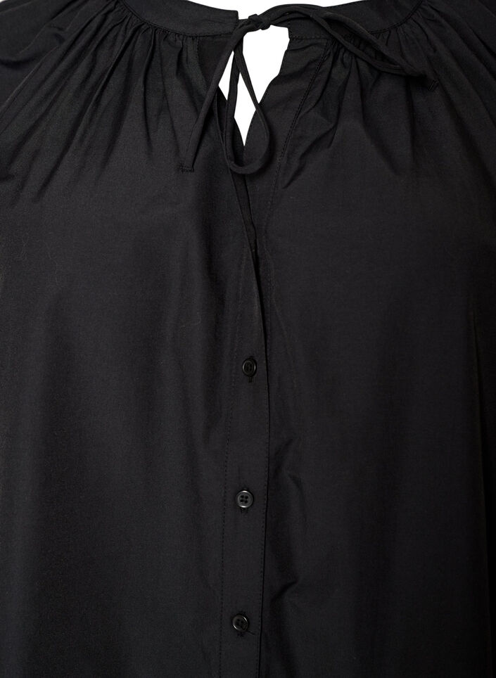 Shirt blouse with button fastening and tie-belt, Black, Packshot image number 2