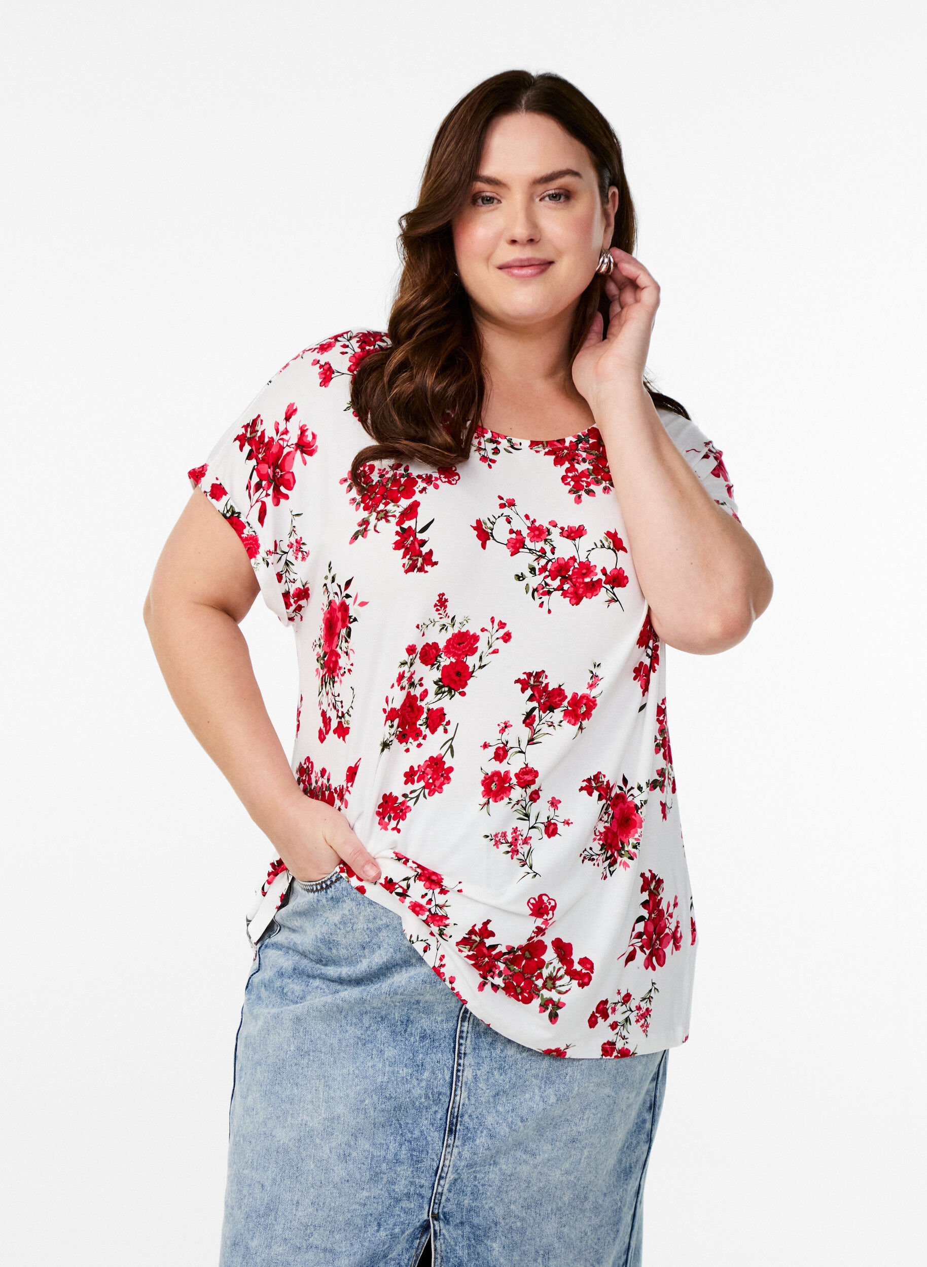 Zizzifashion T-shirt with floral print, Red, Model image number 0