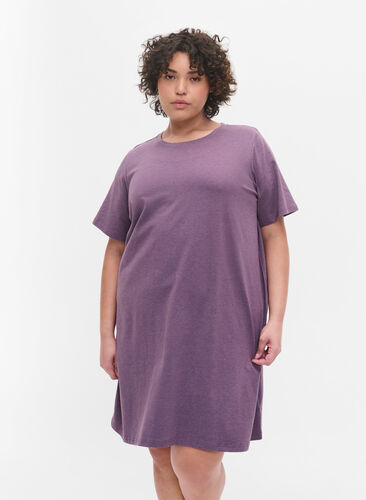 Melange t-shirt nightdress with short sleeves, Vintage Violet Mel., Model image number 0