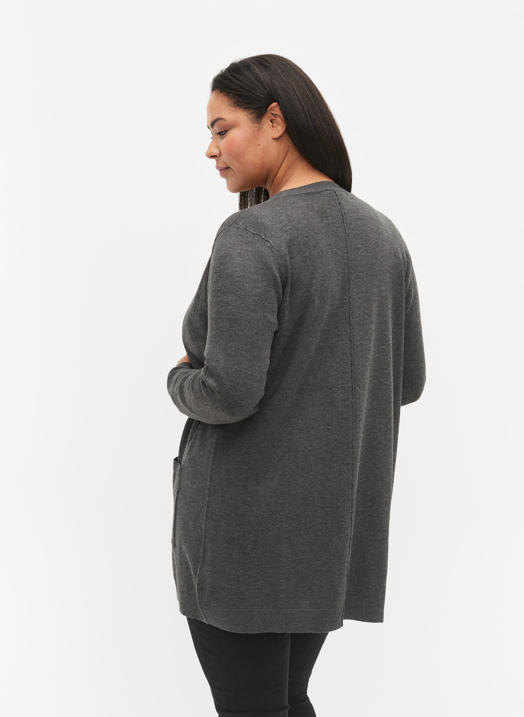 Zizzifashion Long knitted cardigan in a viscose blend, Dark Grey, Model image number 2