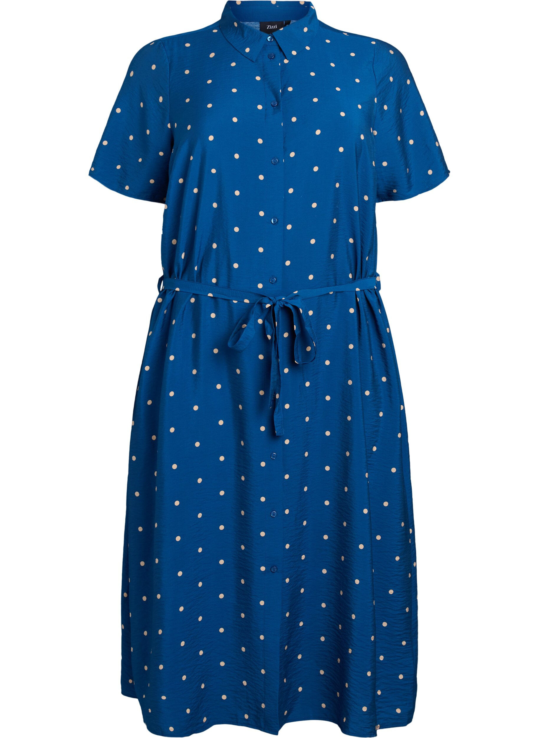 Midi shirt dress with polka dots