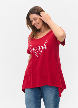 Short-sleeved cotton t-shirt with a-line, Tango Red ENOUGH, Model image number 0