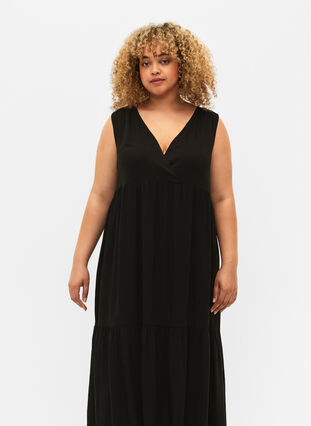 Sleeveless maxi dress in viscose, Black, Model image number 2