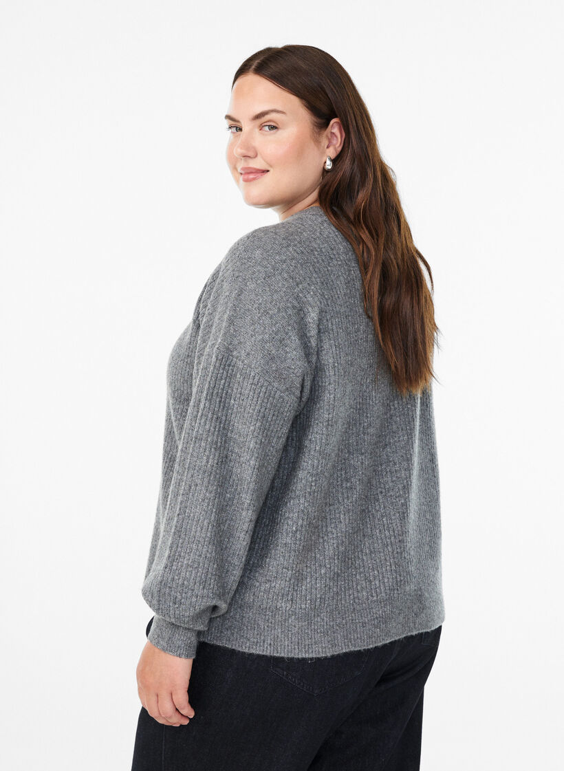 Rib knit cardigan with buttons, Grey, Model image number 2
