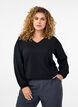 FLASH - Blouse with texture and long sleeves, Black, Model image number 0