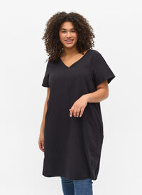 Short-sleeved cotton dress, Black, Model
