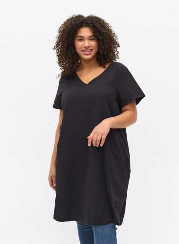 Short-sleeved cotton dress, Black, Model image number 0