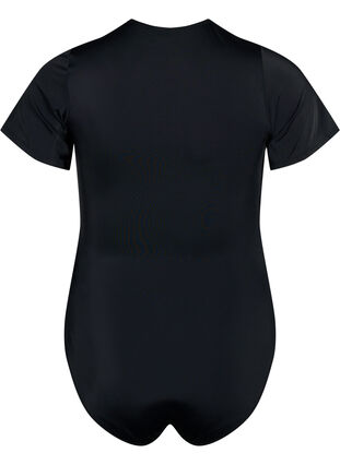 Swimsuit with zipper and short sleeves, Black, Packshot image number 1