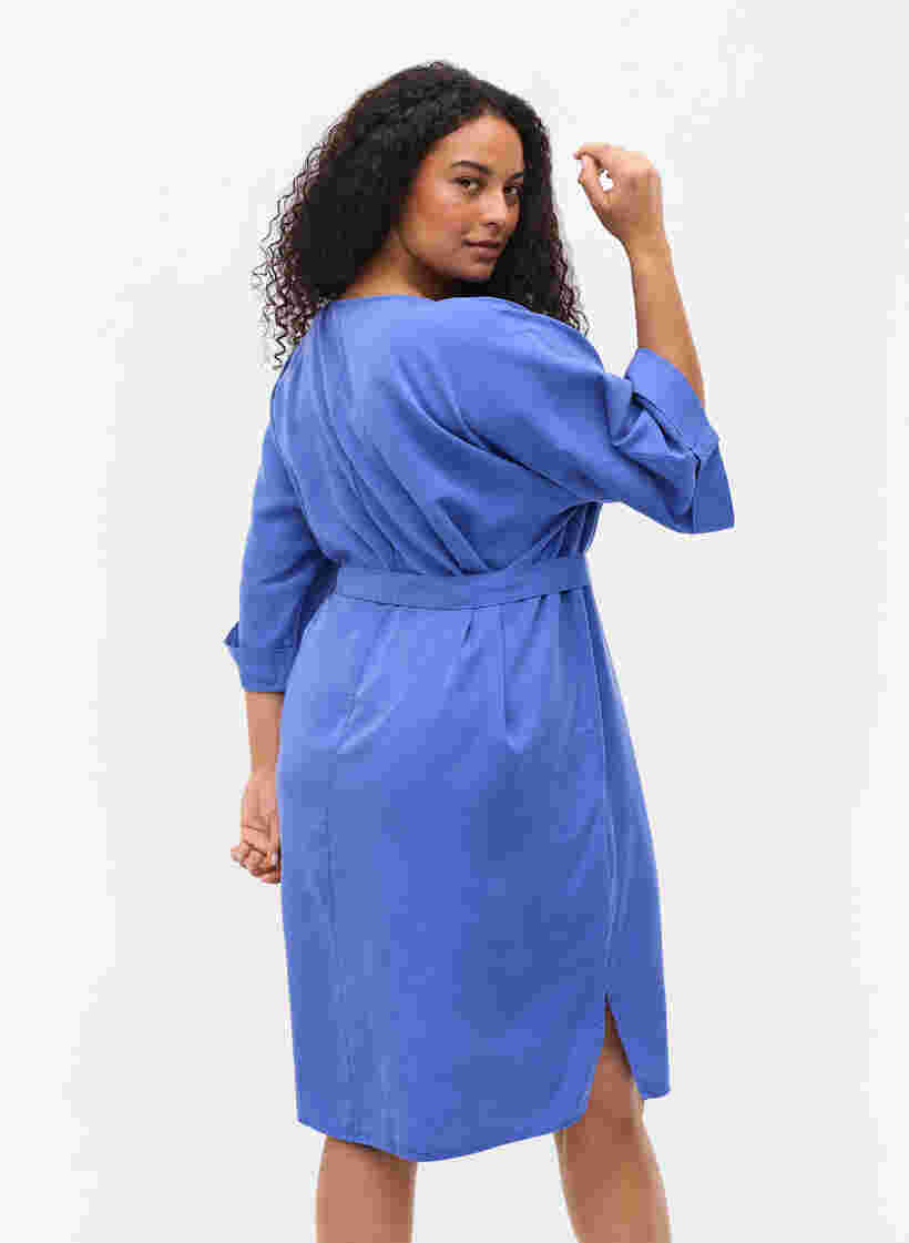Dress with 3/4 sleeves and tie-belt, Dazzling Blue, Model image number 1
