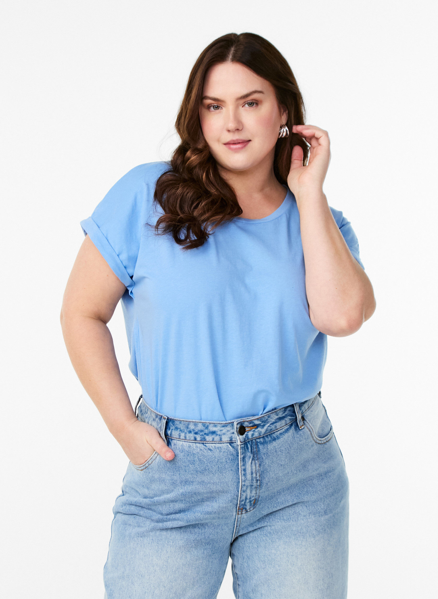 Zizzifashion Short-sleeved cotton blend t-shirt, Light Blue, Model image number 0