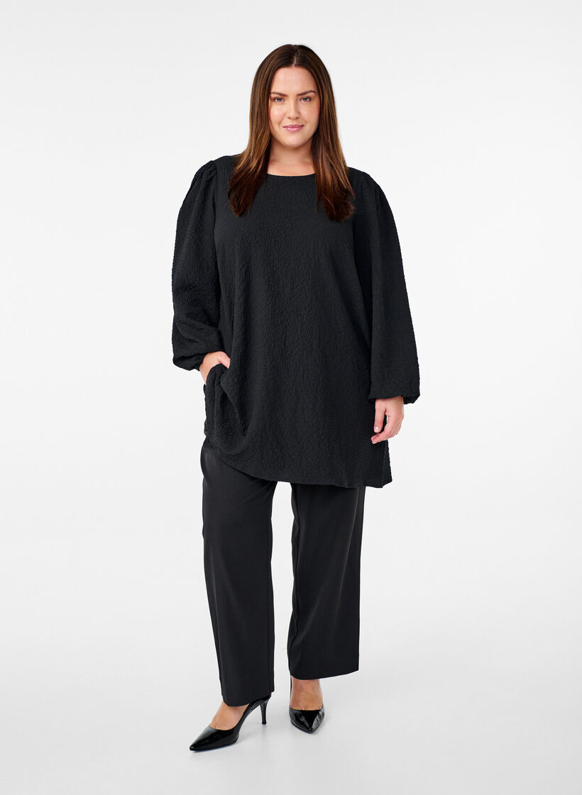 FLASH - Long-sleeved tunic with a round neck, Black, Model image number 1