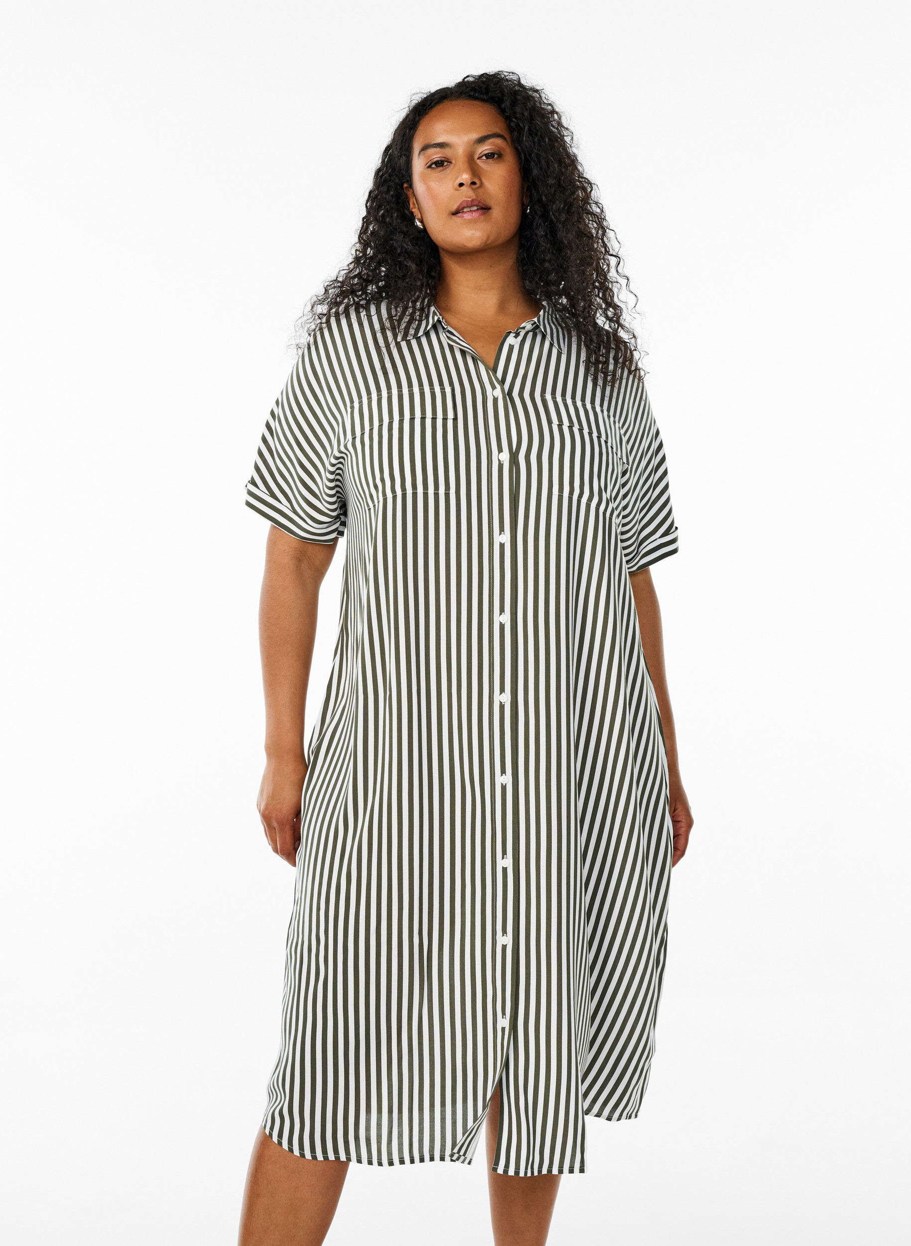 ZizzifashionLong shirt dress with short sleeves, Green, Model image number 0
